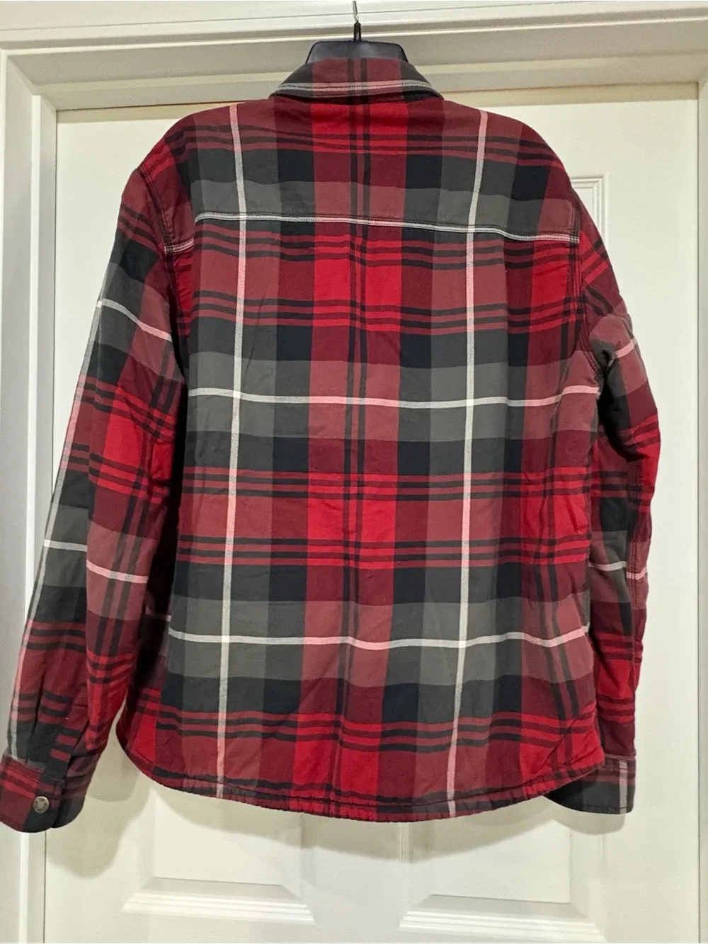 The North Face Red and Black Plaid Sherpa-Lined Shirt Jacket